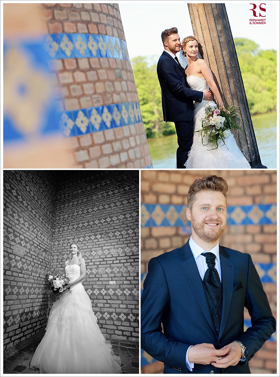 Hochzeitsfotos des Brautpaares an der Heilandskirche