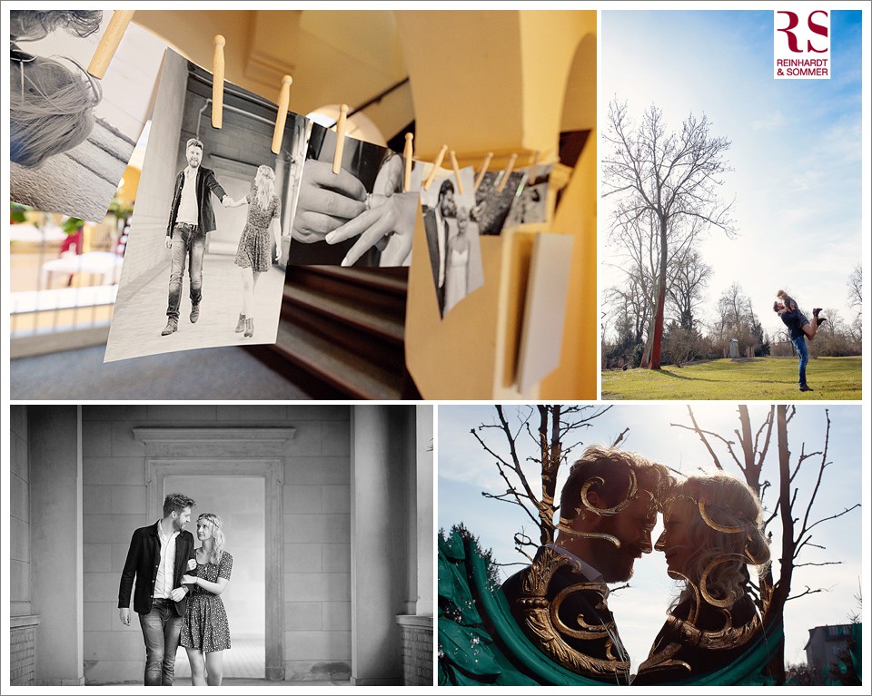 Fotos der Verlobungsserie als Dekoration am Hochzeitstag