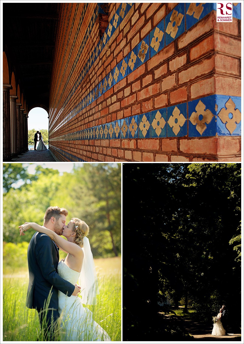 Hochzeitsfotos mit Brautpaar vor der Heilandskirche im Schlosspark Sacrow