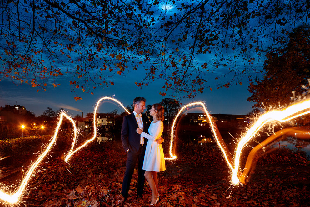Special Effekt bei diesem Hochzeitsfoto im Herbst