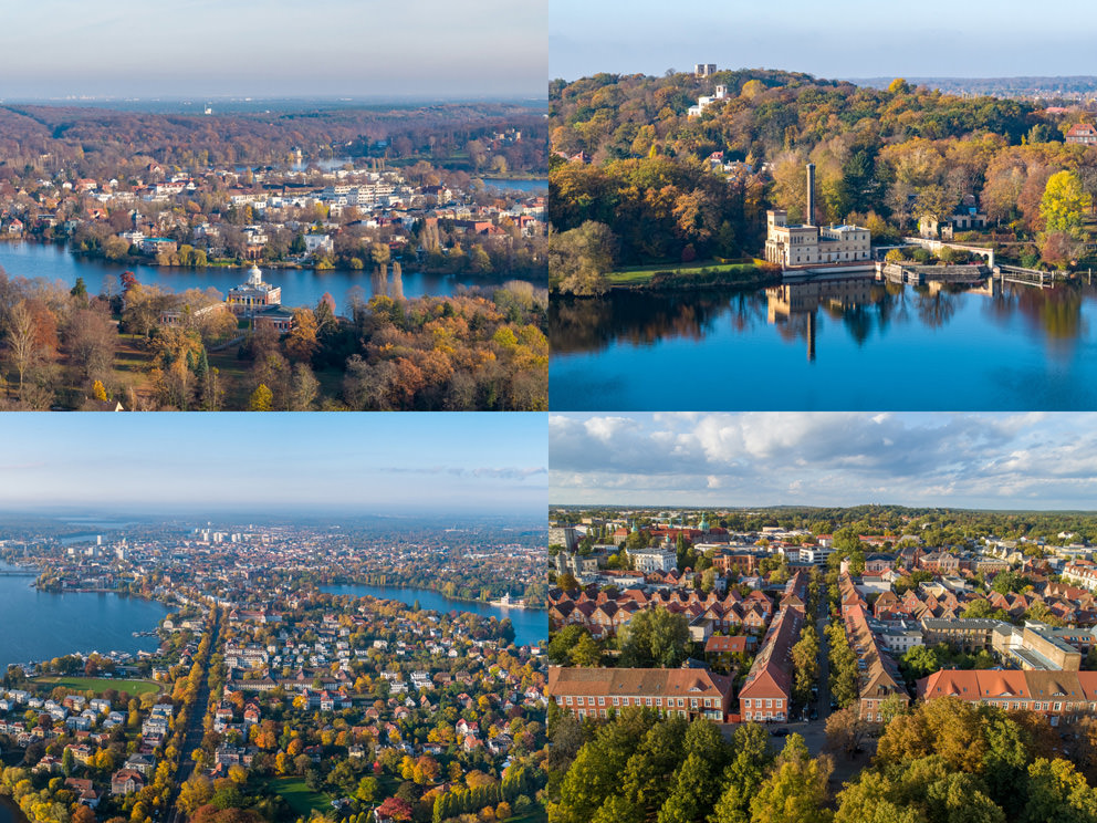 Berliner Vorstadt in Luftaufnahmen: Luftbilder im Herbst um den Heiligen See mit Drohne