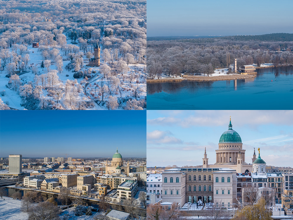 Winterfotos von Potsdam im Schnee in Luftaufnahmen: Luftbilder mit Drohne