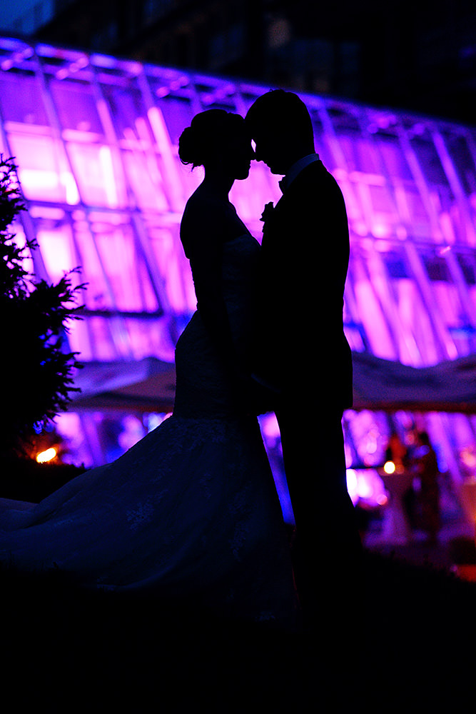 Silhouette von Brautpaar am Abend